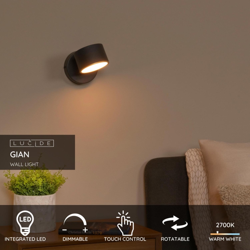 Lucide GIAN - Wall light - LED Dim. - 1x9W 2700K - Black